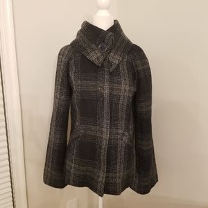 BB Dakota navy 90s plaid wool high collar coat